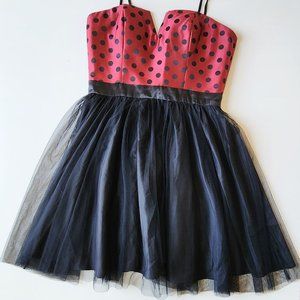 Aqua Red and Black Polka Dot Tulle Mini Party Dress Padded Bustier Size 4